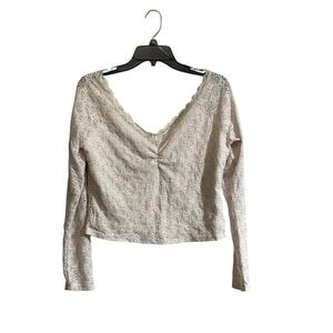 Y2K No Boundaries Large Lace Top Deep V-Neck L/S Ivory Coquette Romantic